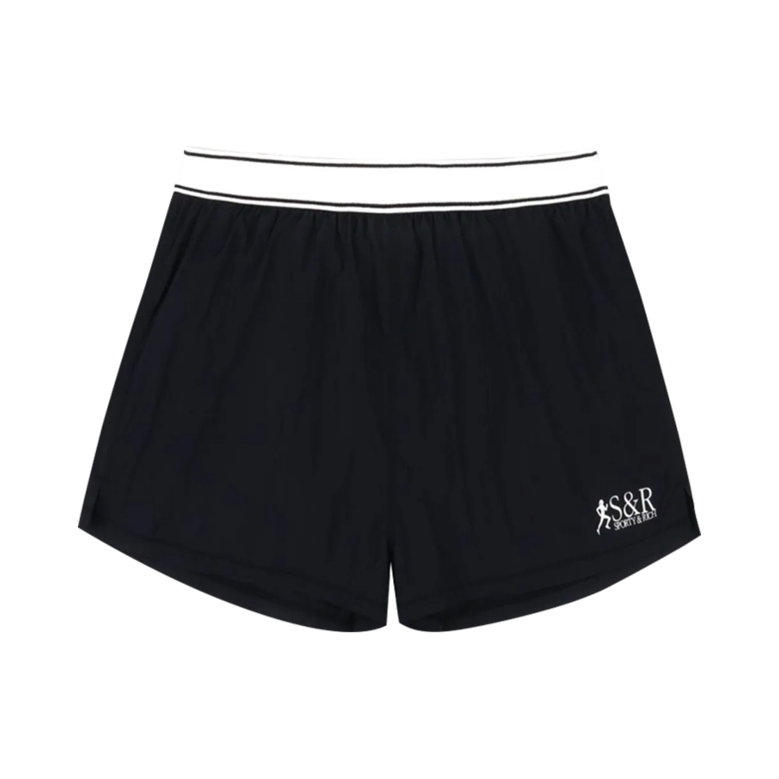 (W) 스포티 앤 리치 로고 프린트 러너 쇼츠 블랙 화이트((W) Sporty & Rich Logo Print Runner Shorts Black White)