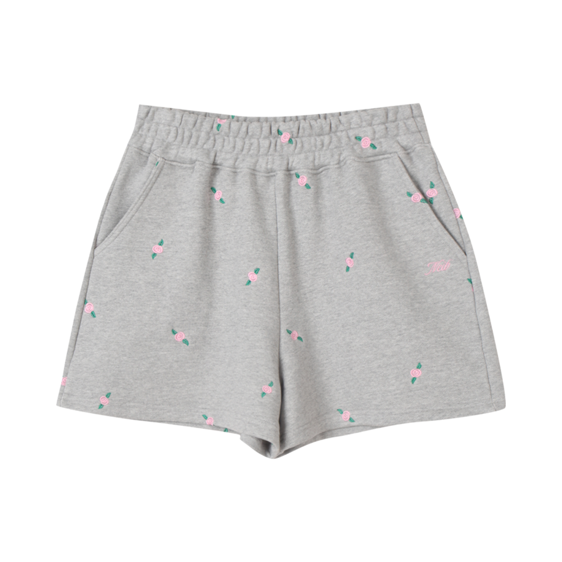 NEIB24FWPT005 Neib Rose Embroidery Sweat Shorts Melange grey