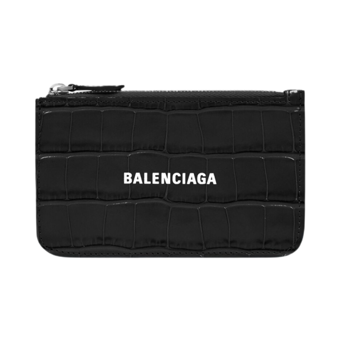6371301LRR31090 Balenciaga Cash Large Long Coin and Card Holder in Crocodile Embossed Calfskin Black