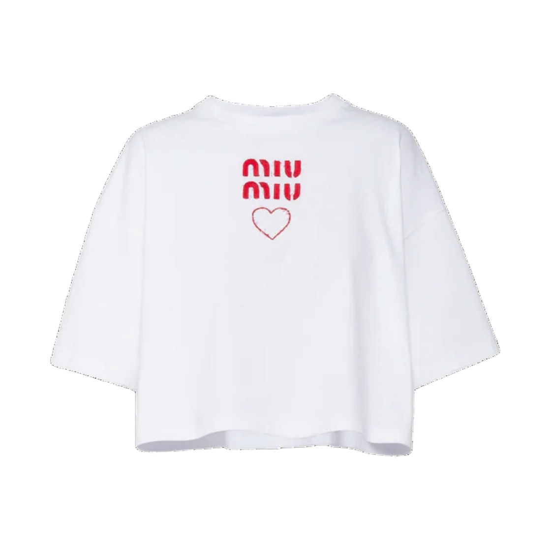 (W) 미우 미우 자수 장식 코튼 저지 티셔츠 화이트((W) Miu Miu Embroidered Cotton Jersey T-shirt White) - 1