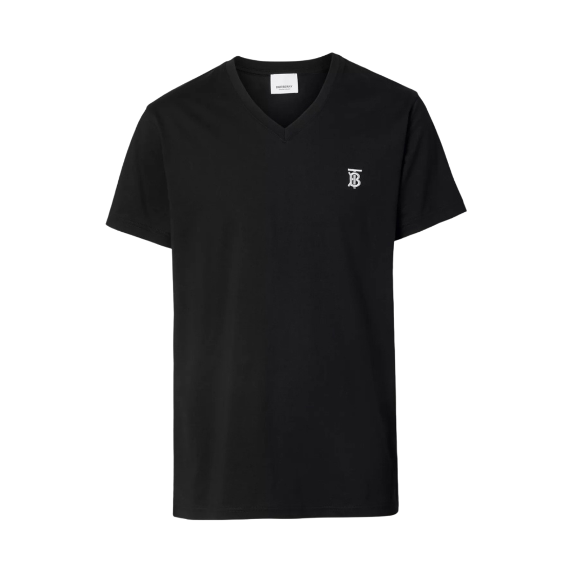 8017255 Burberry Monogram Motif Cotton V-Neck T-Shirt Black - 대표 이미지 #1