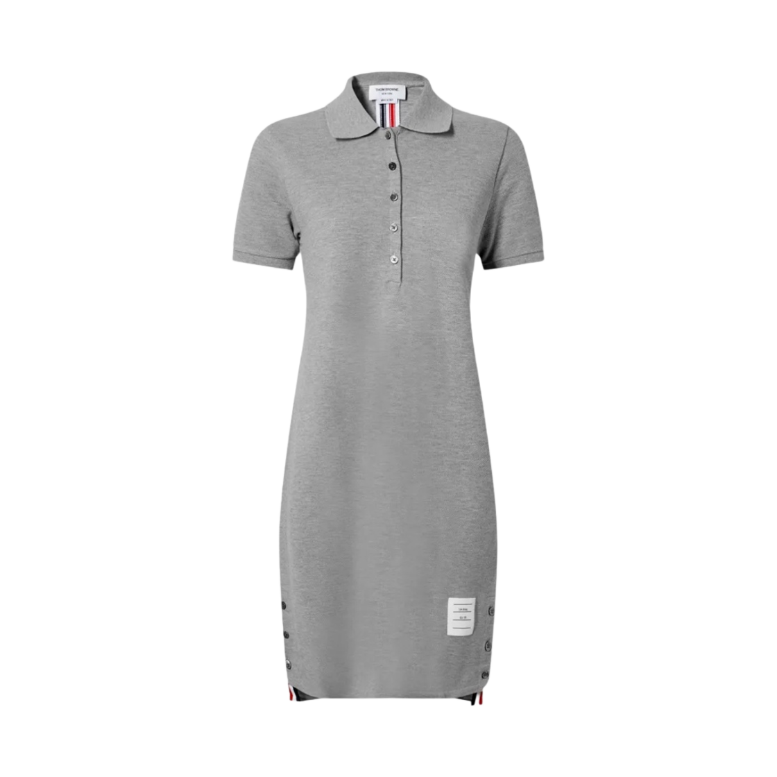 FJD027A-00050-055 (W) Thom Browne Stripe Cotton Pique Fitted A-Line Short Sleeve Polo Shirt Dress Light Grey - 대표 이미지 #1