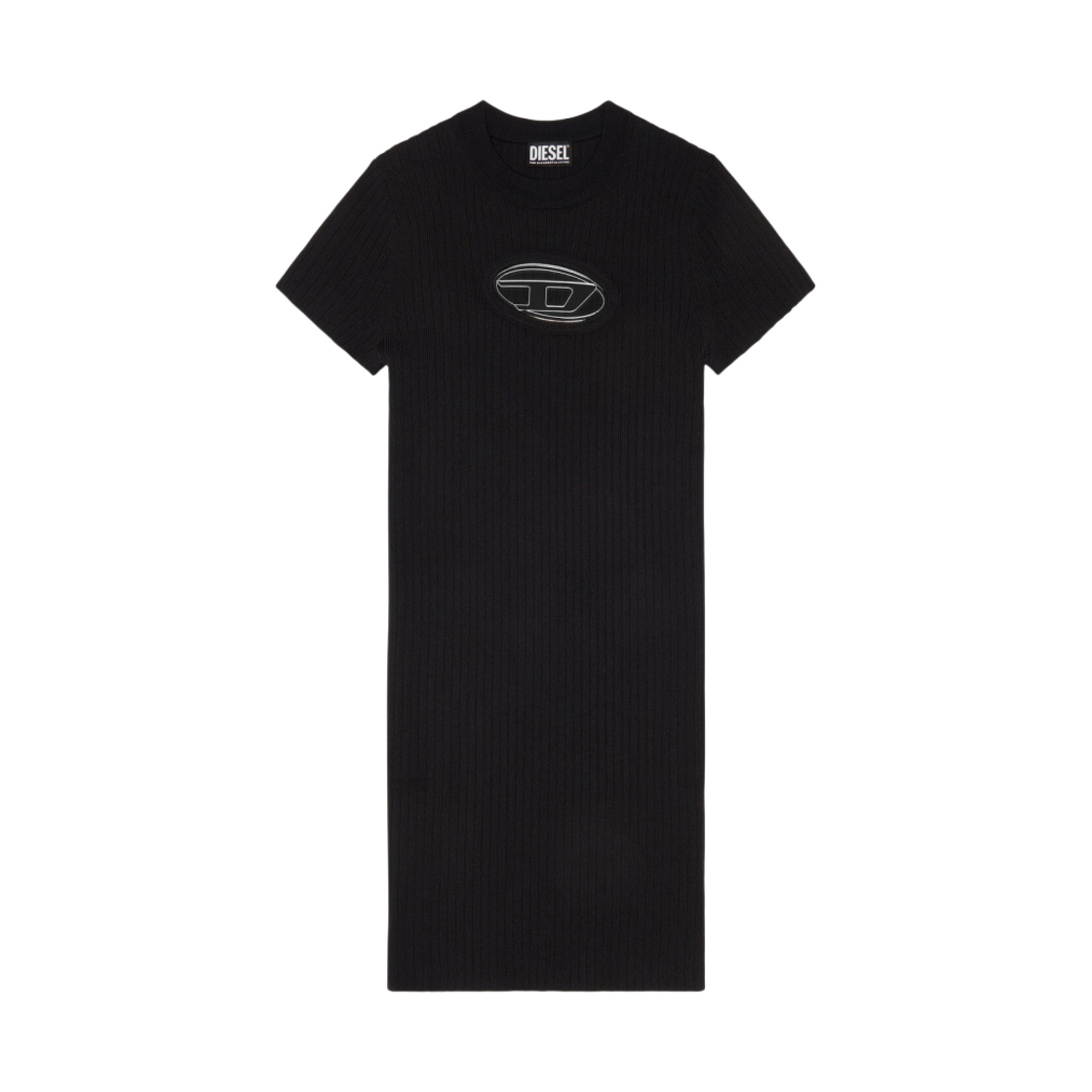 (W) 디젤 M-디모인 에나멜 메탈 D 로고 미디 드레스 블랙((W) Diesel M-Desmoines Midi Dress with Enamelled Metal D Logo Black) - 1