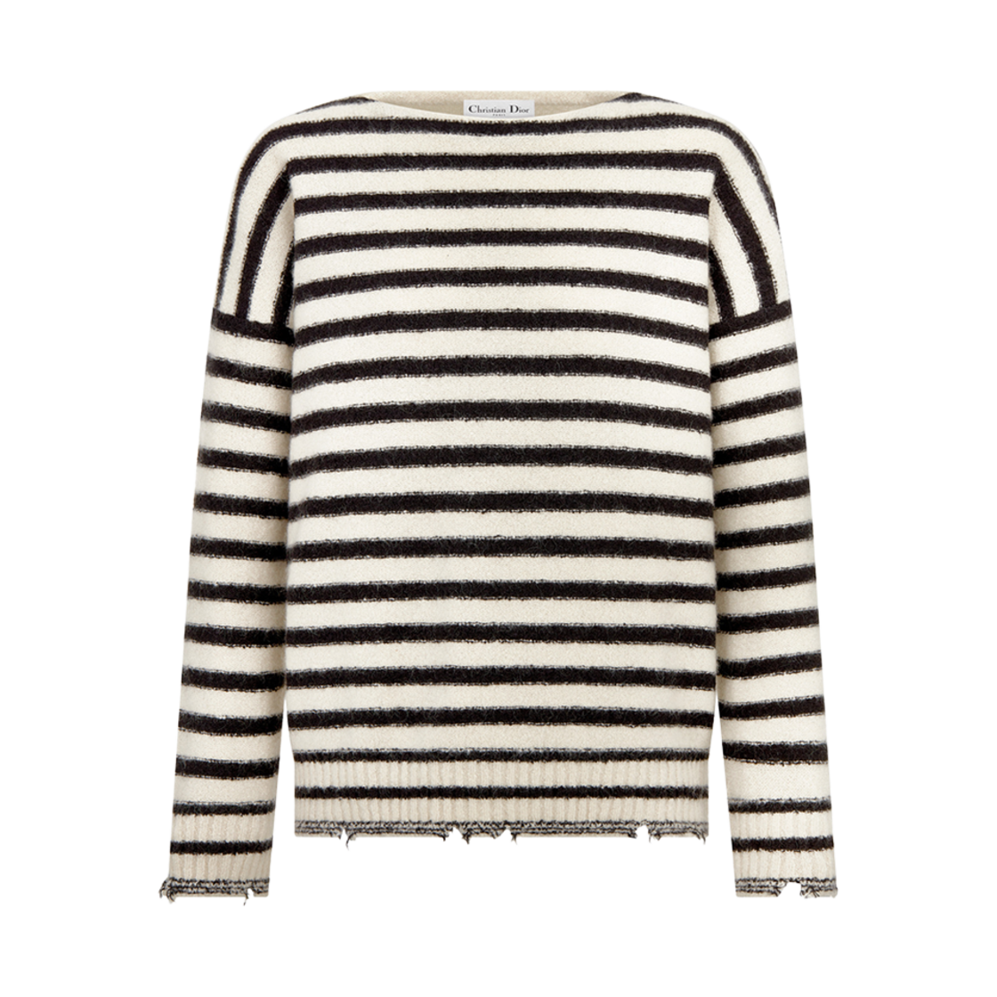 (W) 디올 마리네르 스웨터 화이트 블랙 캐시미어 실크 모헤어 니트 버터플라이 모티프((W) Dior Mariniere Sweater White Black Cashmere Silk Mohair Knit Butterfly Motif) - 1