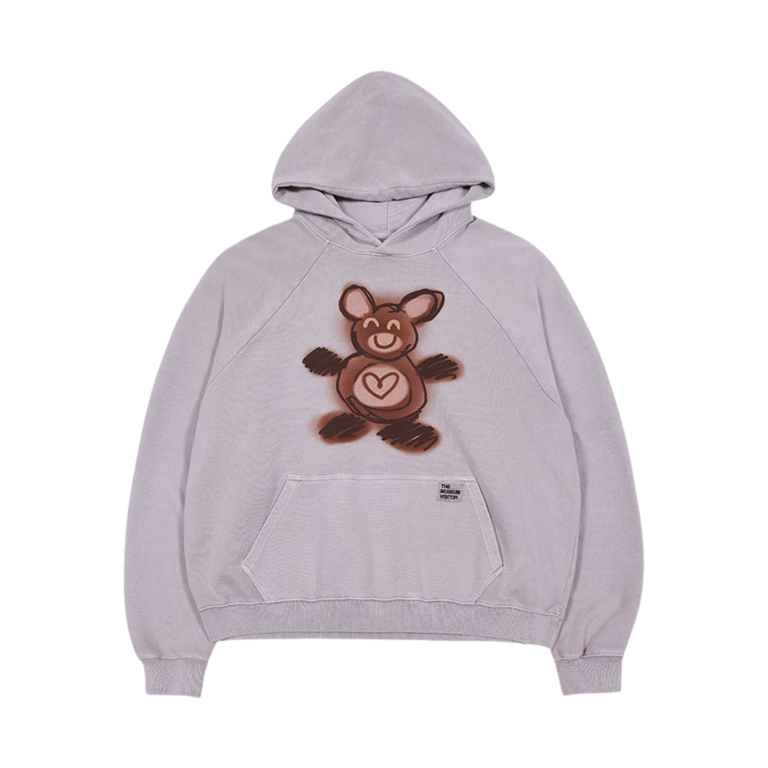 더뮤지엄비지터 베어 드로잉 프린티드 피그먼트 후디 베이지