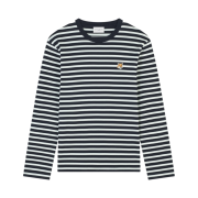 Maison Kitsune Fox Head Patch Regular Marin Long Sleeve T-Shirt Navy Stripes