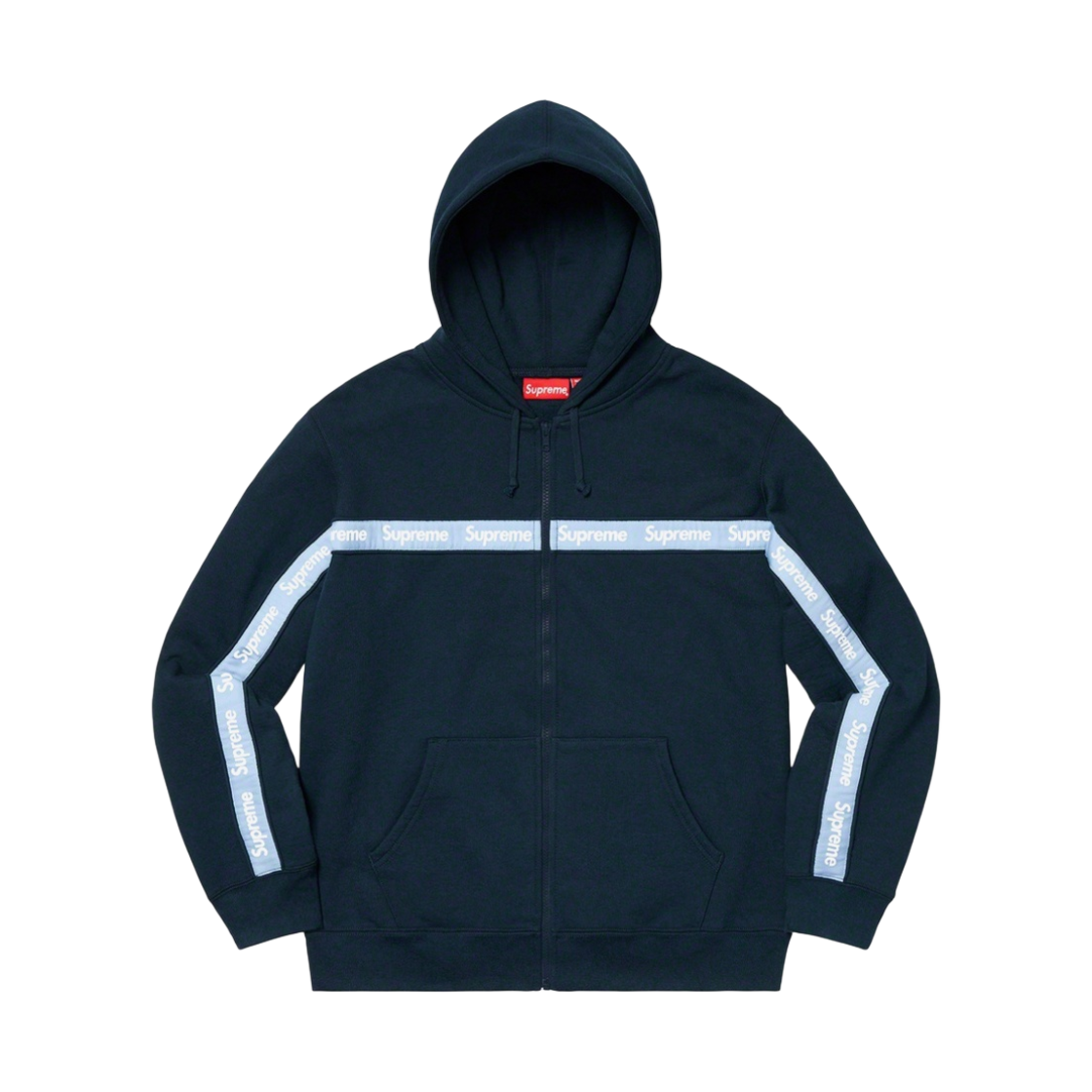 슈프림 텍스트 스트라이프 집업 후드 스웨트셔츠 네이비 - 19FW(Supreme Text Stripe Zip Up Hooded Sweatshirt Navy - 19FW)