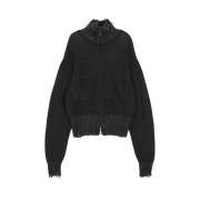 (W) Matin Kim Color Ribbed High Neck Zip Up Charcoal