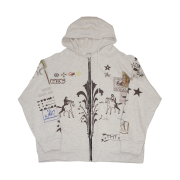 Toomuchtax Printed Waffle Zip-Up Hoodie Ivory