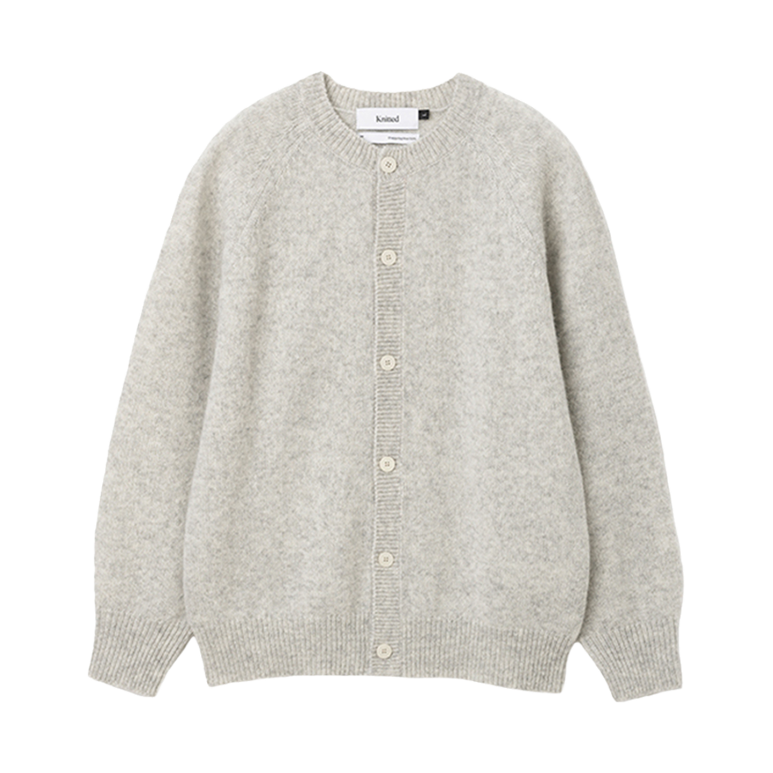 K24SSUCD01MG_copy Knitted Shaggy Dog Wool 100% Round Cardigan Melange Grey