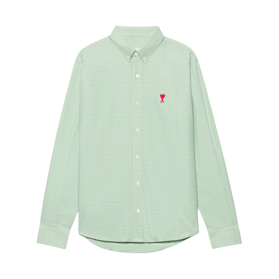 아미 스몰 하트 로고 깅엄 버튼 다운 셔츠 아쿠아 화이트(AMI de Coeur Gingham Button Down Shirt Aqua White)