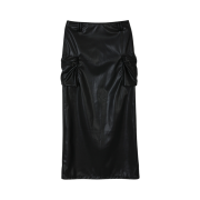 (W) Bohemian Seoul Two Pocket Leather Maxi Skirt Black