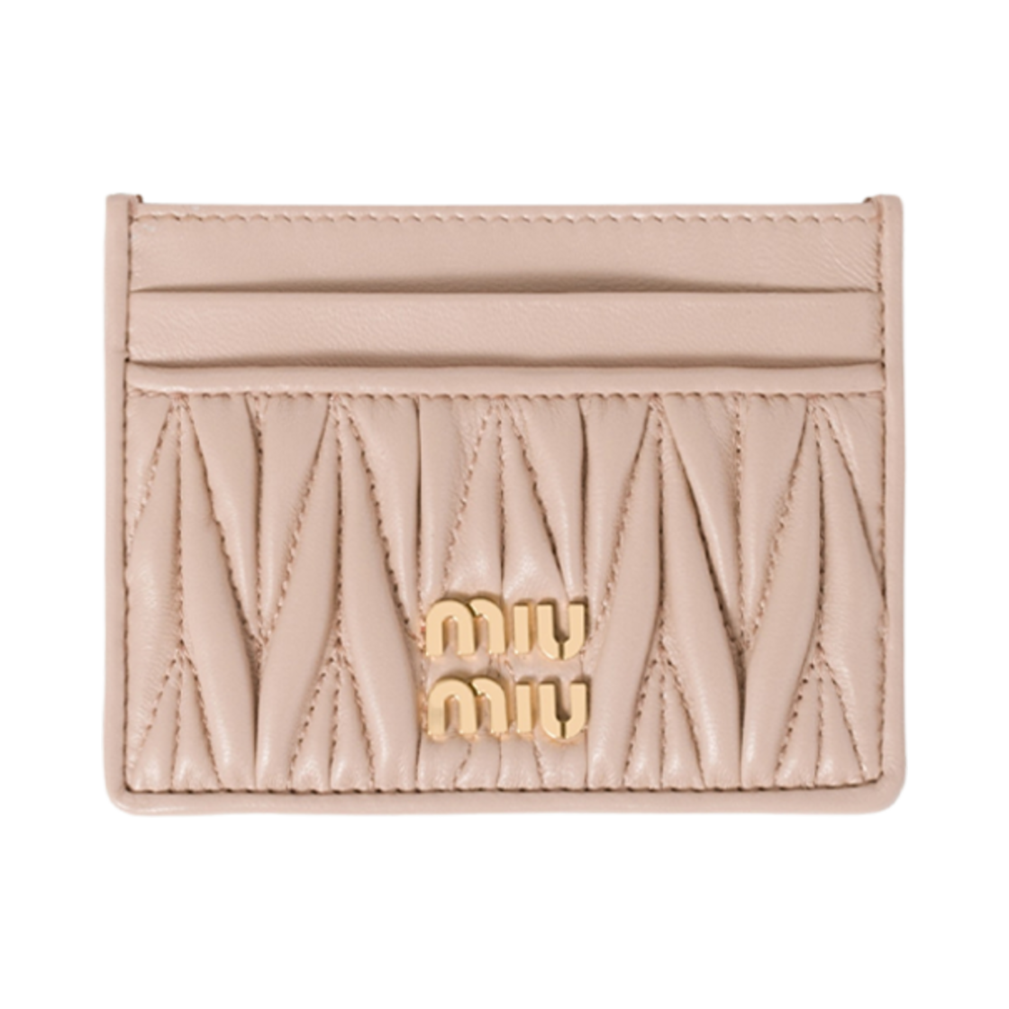 5MC076-AFPP-F0236 Miu Miu Matelasse Nappa Leather Card Holder Powder Pink