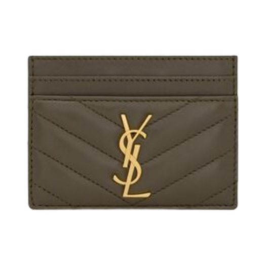 Saint Laurent Cassandre Matelasse Card Case In Lambskin Light Musk