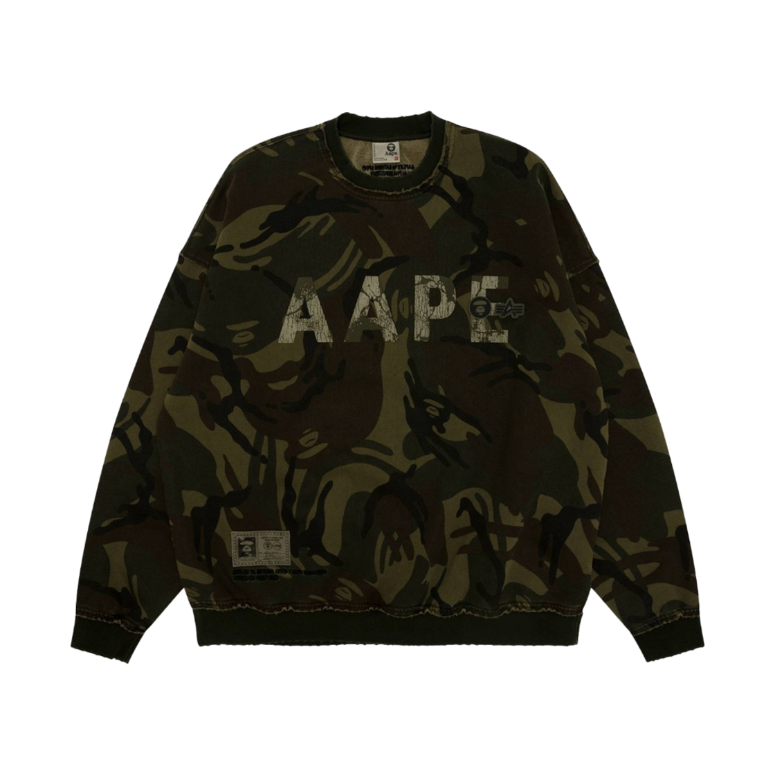 KM5ATSWAP66GN AAPE x Alpha Industries Crewneck Camo Sweatshirt Green Yellow - 25SS
