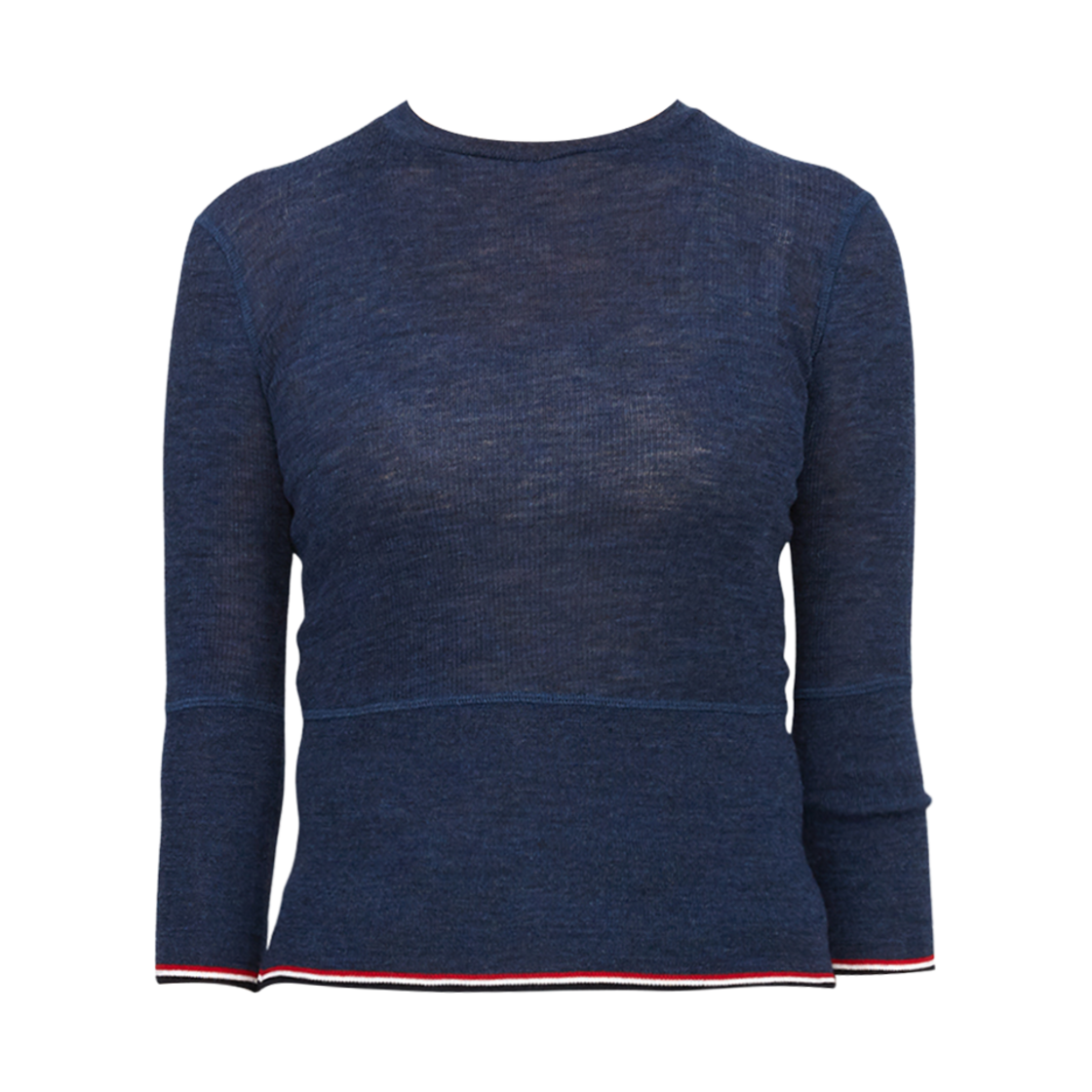 (W) 톰브라운 울 립 3/4 슬리브 크루넥 풀오버 다크 블루