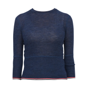 (W) Thom Browne Wool Rib 3/4 Sleeve Crewneck Pullover Dark Blue