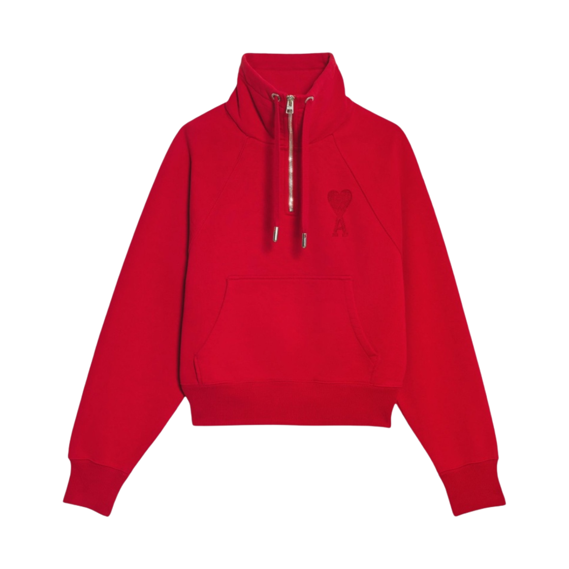 아미 톤온톤 하트 로고 하프 집 스웨트셔츠 레드(AMI de Coeur Tone-On-Tone Half Zip Sweatshirt Red) - 1