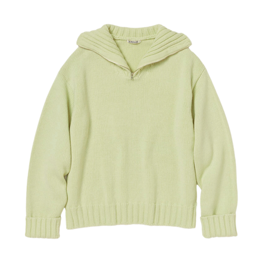 Auralee Wool Soft Cord Knit Half Zip P/O Light Lime