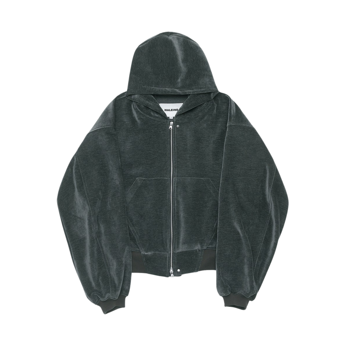 알렌느 크롭드 벨루아 집업 후드 아이론그레이