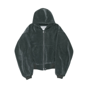 Haleine Cropped Velour Zip Up Hoodie Irongrey (VT308)