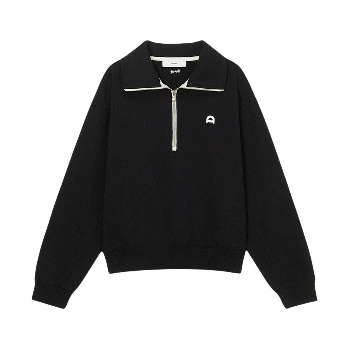 던스트 레더 로고 하프 집업 스웨트셔츠 블랙(Dunst Leather Logo Half Zip-Up Sweatshirt Black)