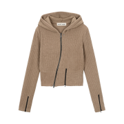 Vacant Archive Moro Ribbed Hood Zip-Up Beige