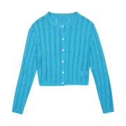 Margarin Fingers Heart Button Cable Cardigan Aqua Blue