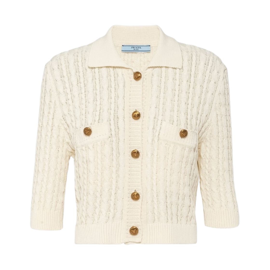 (W) 프라다 케이블 니트 코튼 스웨터 아이보리((W) Prada Cable-Knit Cotton Sweater Ivory) - 1