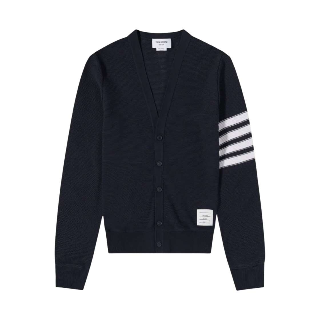 톰브라운 오픈 라셀 스티치 사선 브이넥 가디건 네이비