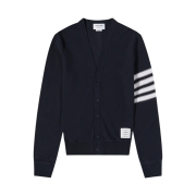 Thom Browne Open Raschel Stitch 4-Bar V-Neck Cardigan Navy
