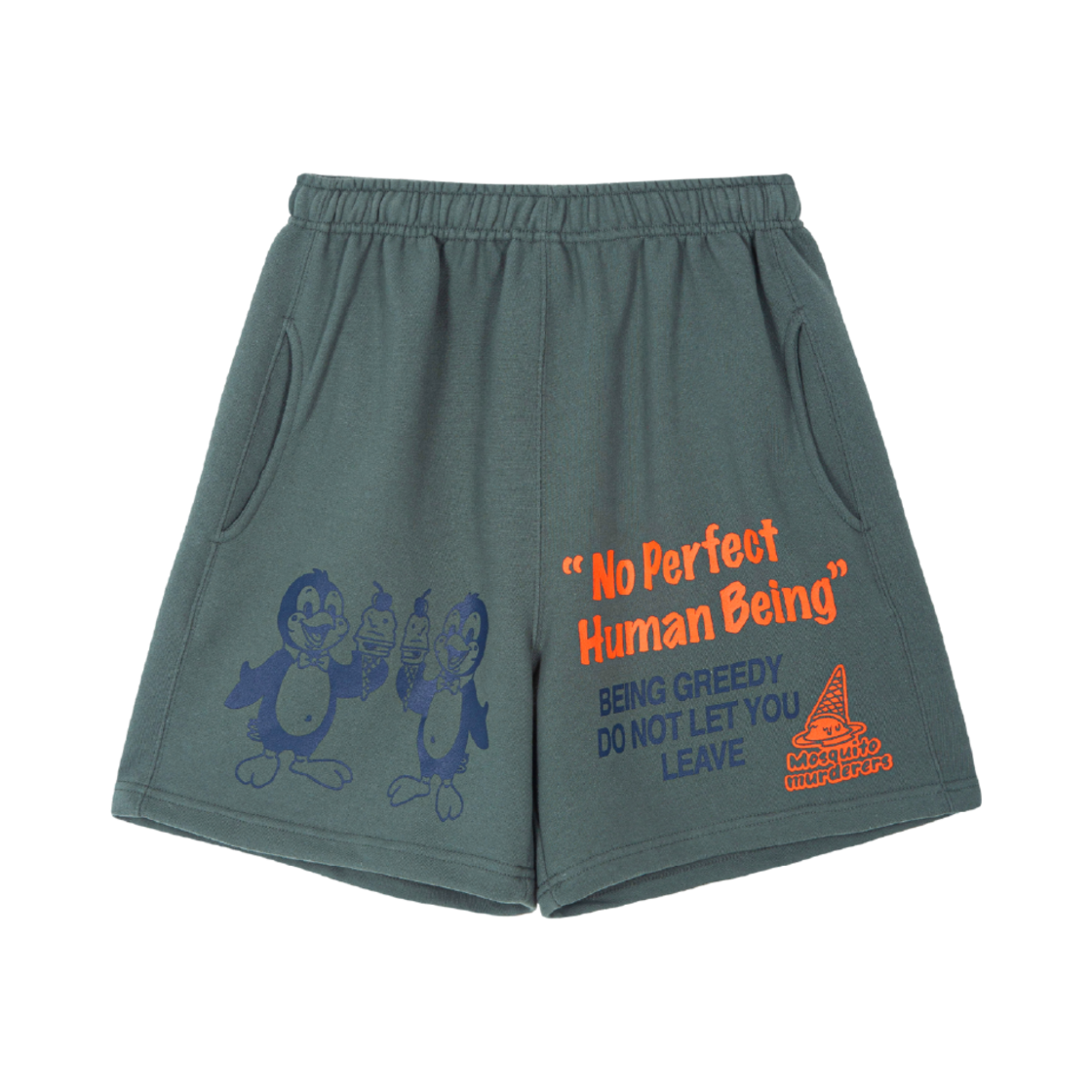 7656937 Mosquito Murderers No Perfect Human Being Shorts Green