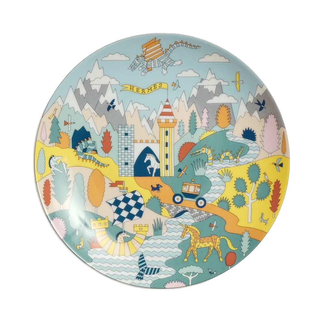 P053007P Hermes Epopee Dessert Plate Multicolor (1 Plate)