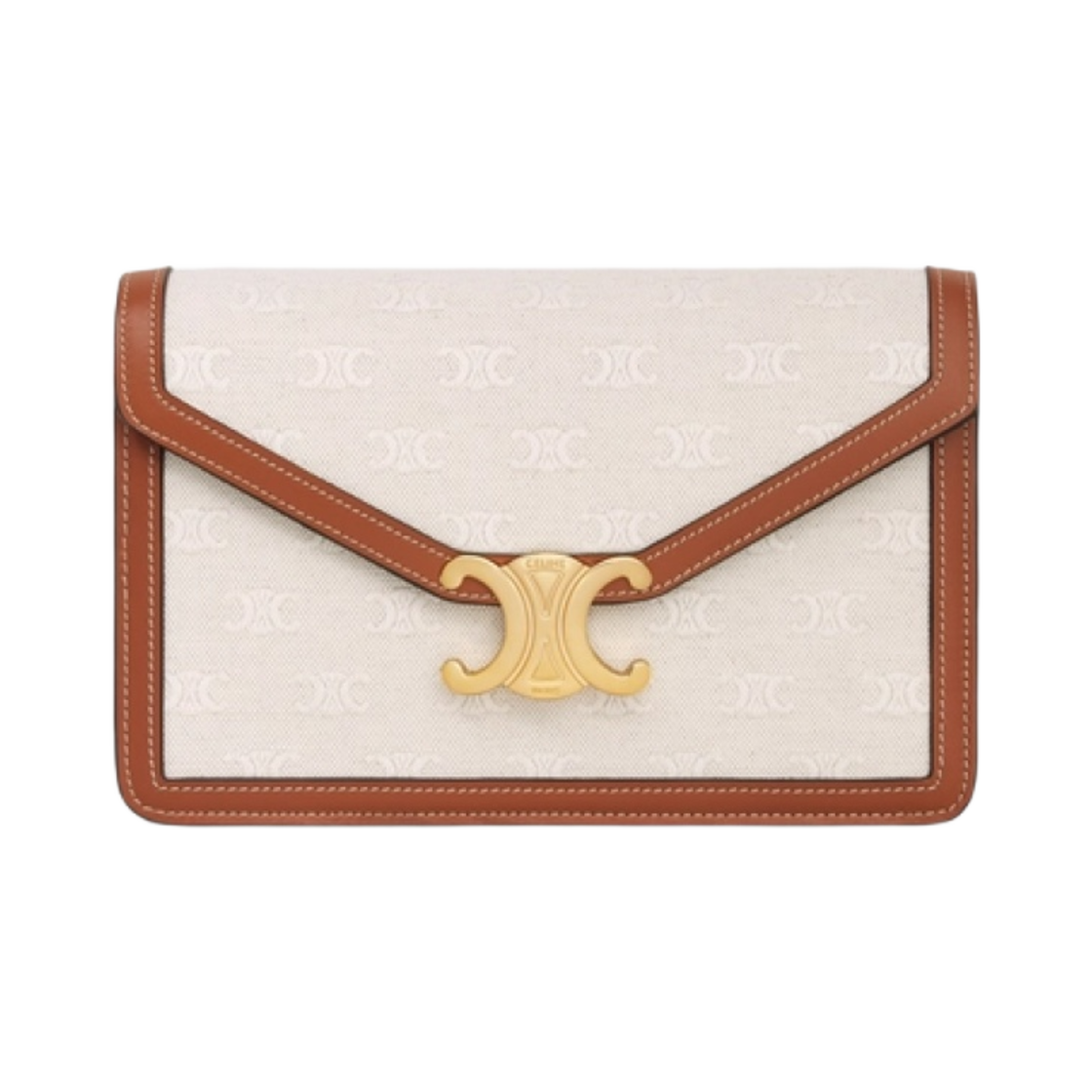 셀린느 텍스타일 카프스킨 체인 트리옹프 월렛 내츄럴 탄