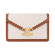 Celine Wallet on Chain Triomphe in Textile and Calfskin Natural Tan
