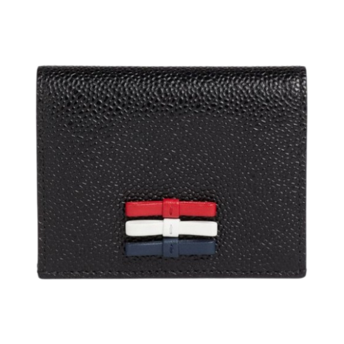 FAW104A-00198-001 Thom Browne Pebble Grain Leather Bow Detail Double Card Holder Black