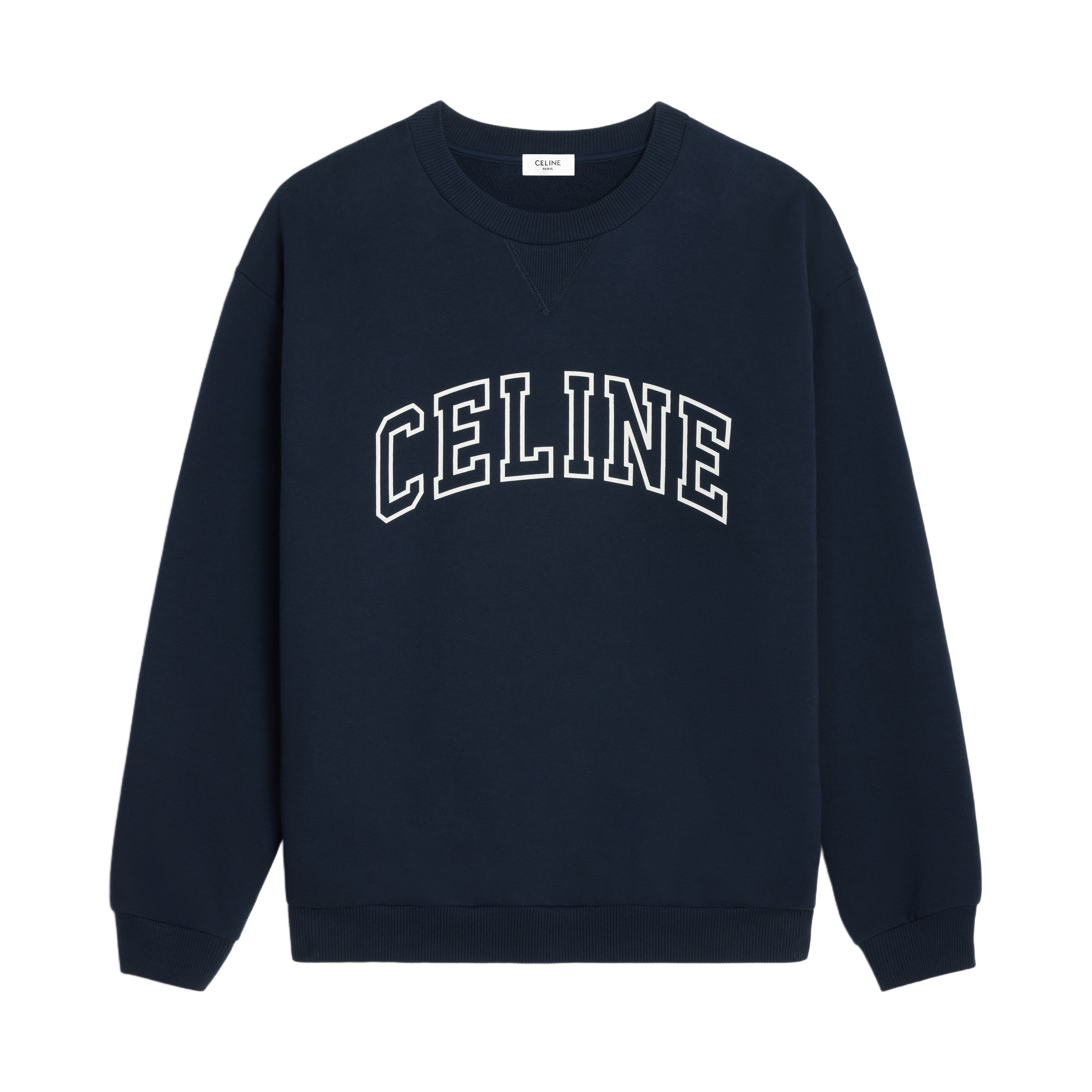 2Y05G670Q-07TZ Celine Loose Sweatshirt in Cotton Fleece Navy Off White