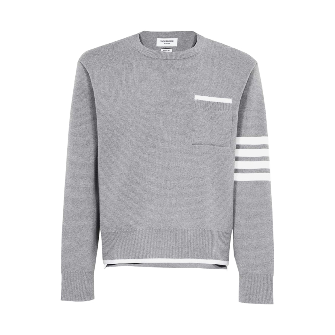 톰브라운 밀라노 스티치 티핑 사선 박시 크루넥 풀오버 라이트 그레이(Thom Browne Milano Stitch Tipping 4-Bar Boxy Crew Neck Pullover Light Grey)