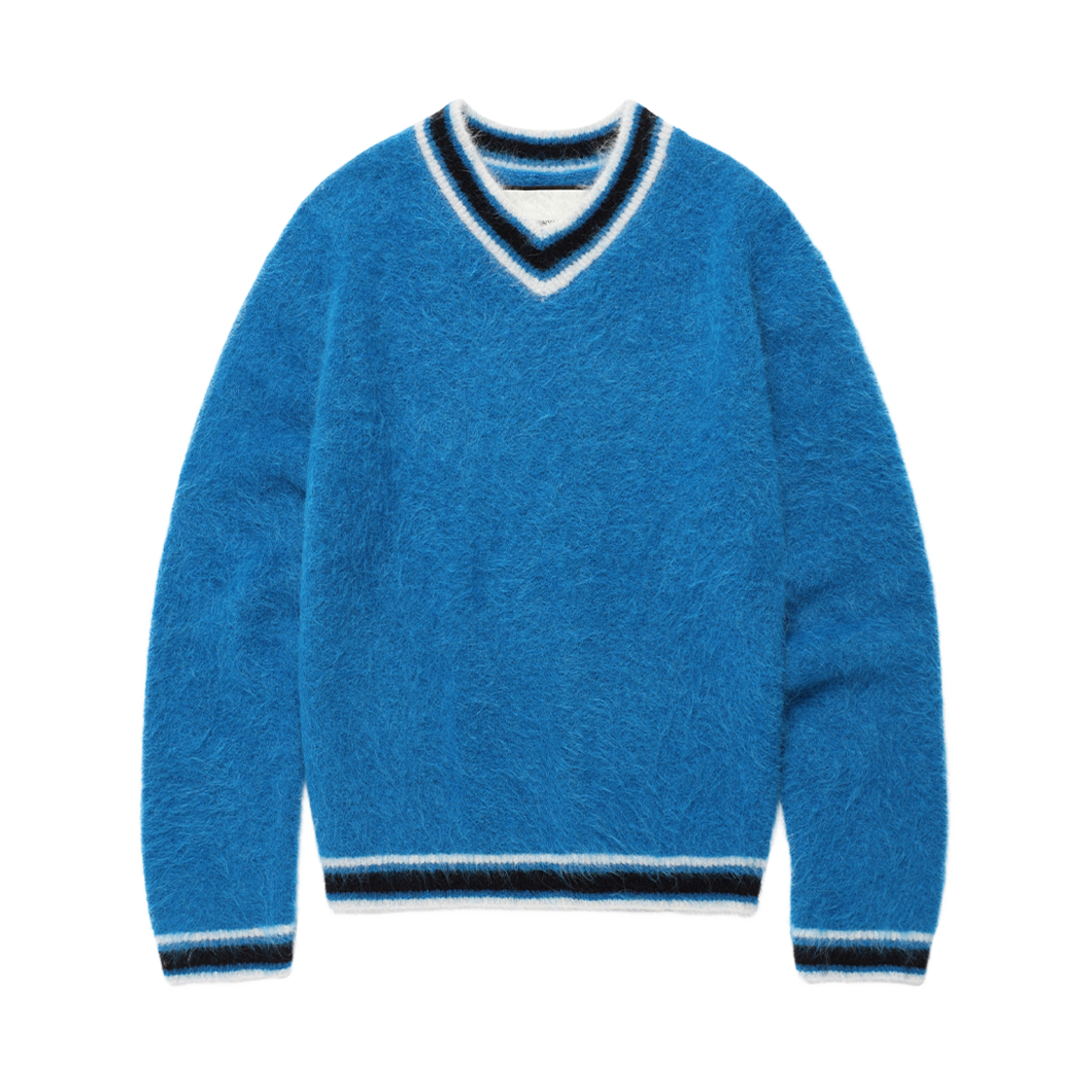 VH2EFUK601ABL Thevinylhouse Shaggy V Neck Sweater Blue