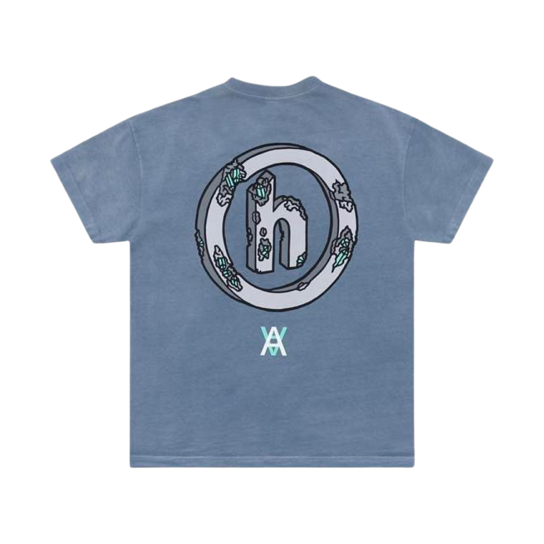 히든 NY x 다니엘 아샴 이로디드 H 로고 티셔츠 빈티지 워시 블루(Hidden NY x Daniel Arsham Eroded H Logo T-Shirt Vintage Wash Blue)