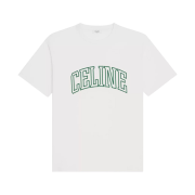 Celine Loose T-Shirt in Cotton Jersey Off White Green College