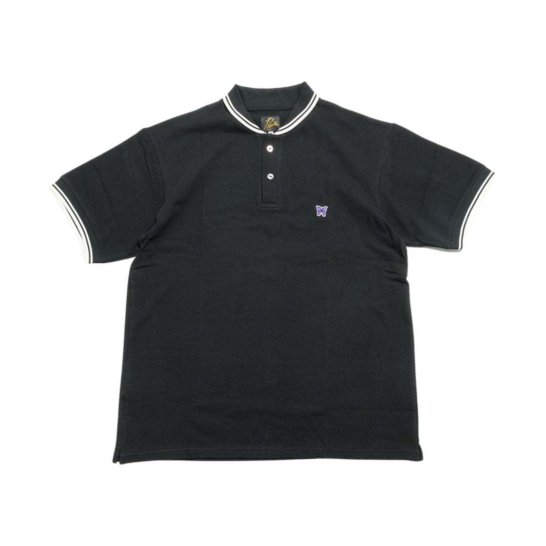 OT257C Needles Logo Embroidered Cotton Polo Shirt Black