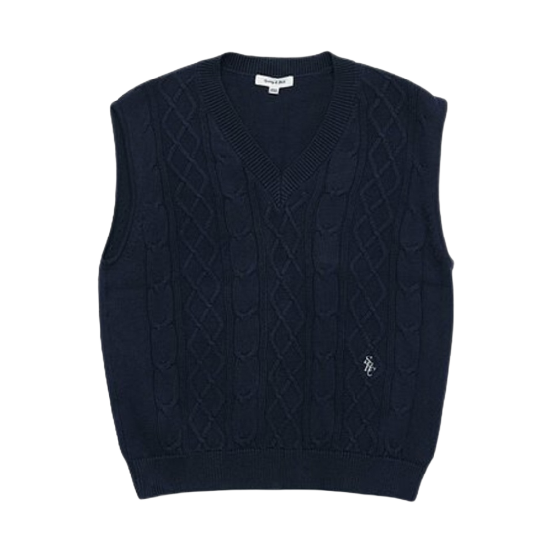 VE521NA Sporty & Rich Logo Embroided Cable Knit Vest Navy