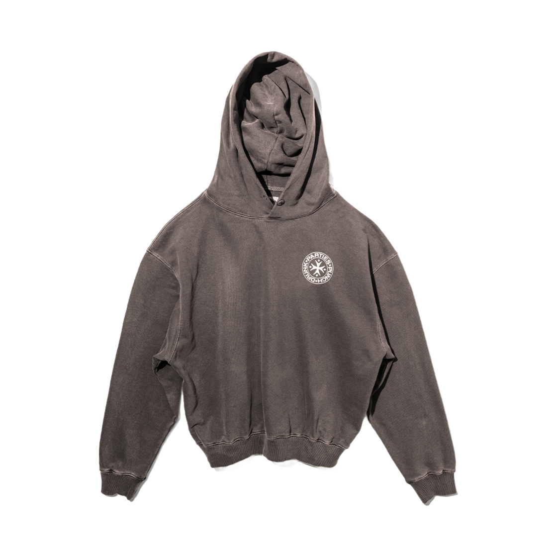 펀치 드렁크 파티즈 서클 로고 가먼트 다이드 후드 브라운