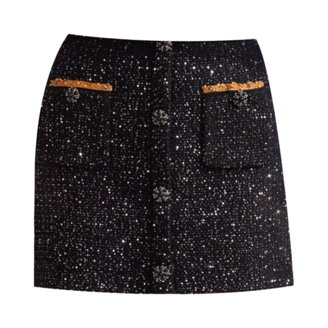 (W) 셀프 포트레이트 시퀸 니트 미니 스커트 블랙((W) Self Portrait Sequin Knit Mini Skirt Black)