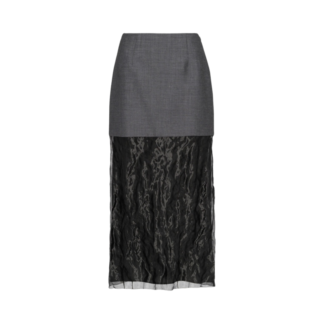 (W) 프라다 키드 모헤어 앤 무슬린 미디 스커트 앤트러사이트 그레이 블랙((W) Prada Kid Mohair and Muslin Midi-Skirt Anthracite Gray Black) - 1
