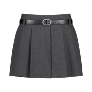 Green Butter Women Pintuck Pleats Skirt Pants Belt Set Charcoal
