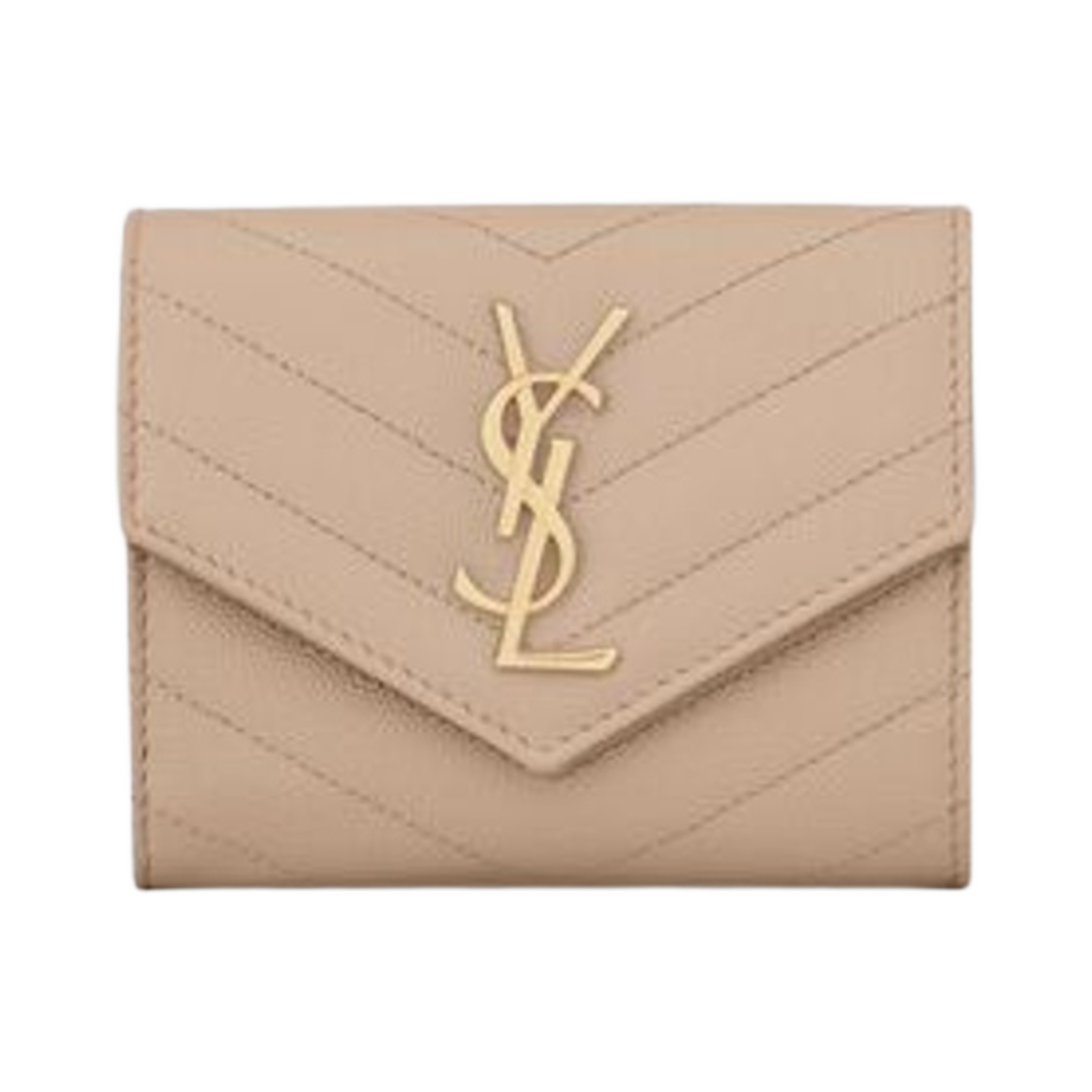 생로랑 카산드라 마틀라세 컴팩트 트라이 폴드 월렛 그레인 드 뿌드르 엠보스 레더 다크 베이지(Saint Laurent Cassandre Matelasse Compact Tri Fold Wallet in Grain De Poudre Embossed Leather Dark Beige) - 1