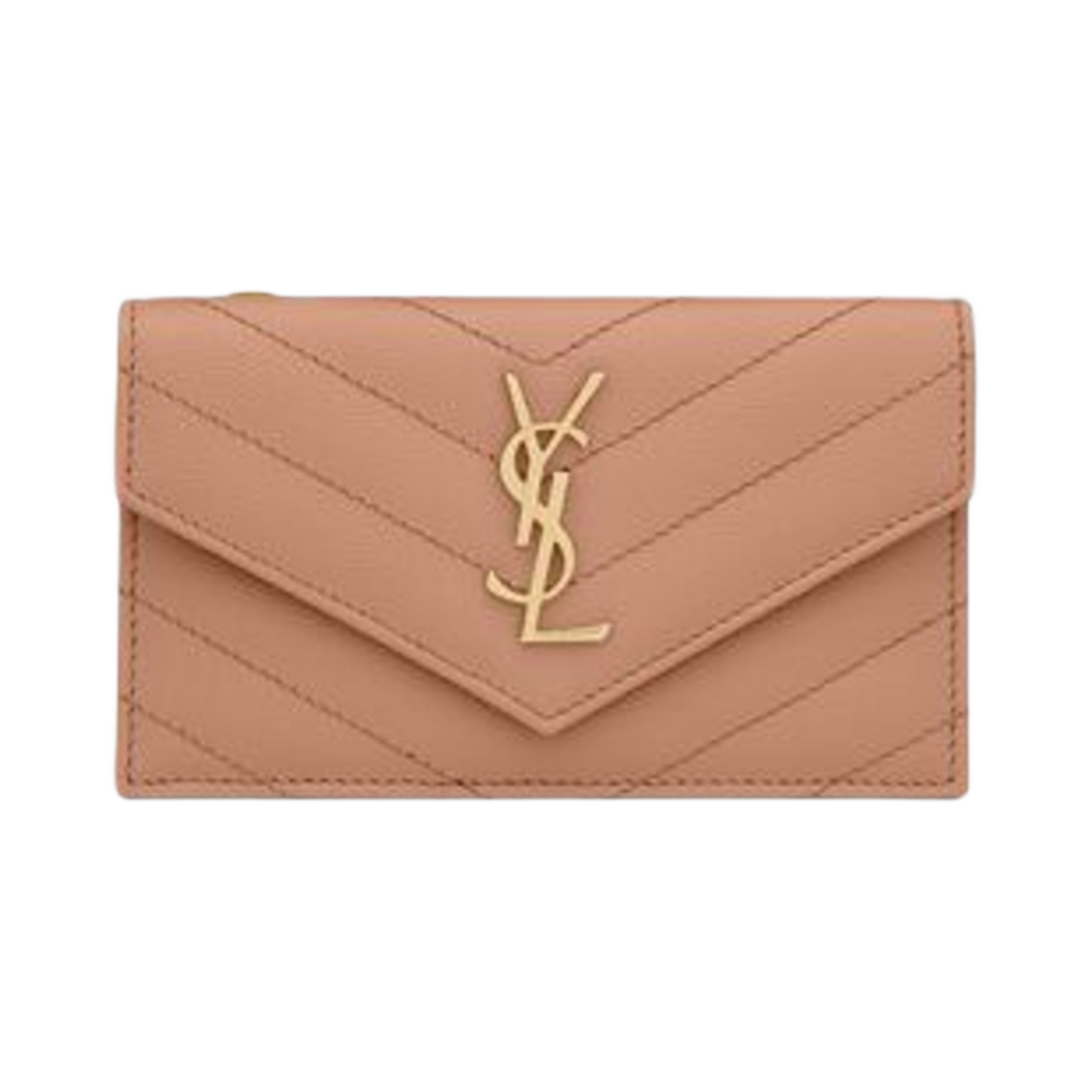 생로랑 카산드라 마틀라세 프라그먼트 플랩 카드 케이스 그레인 드 뿌드르 엠보스 레더 빈티지 피치(Saint Laurent Cassandre Matelasse Fragments Flap Card Case in Grain De Poudre Embossed Leather Vintage Peach) - 1