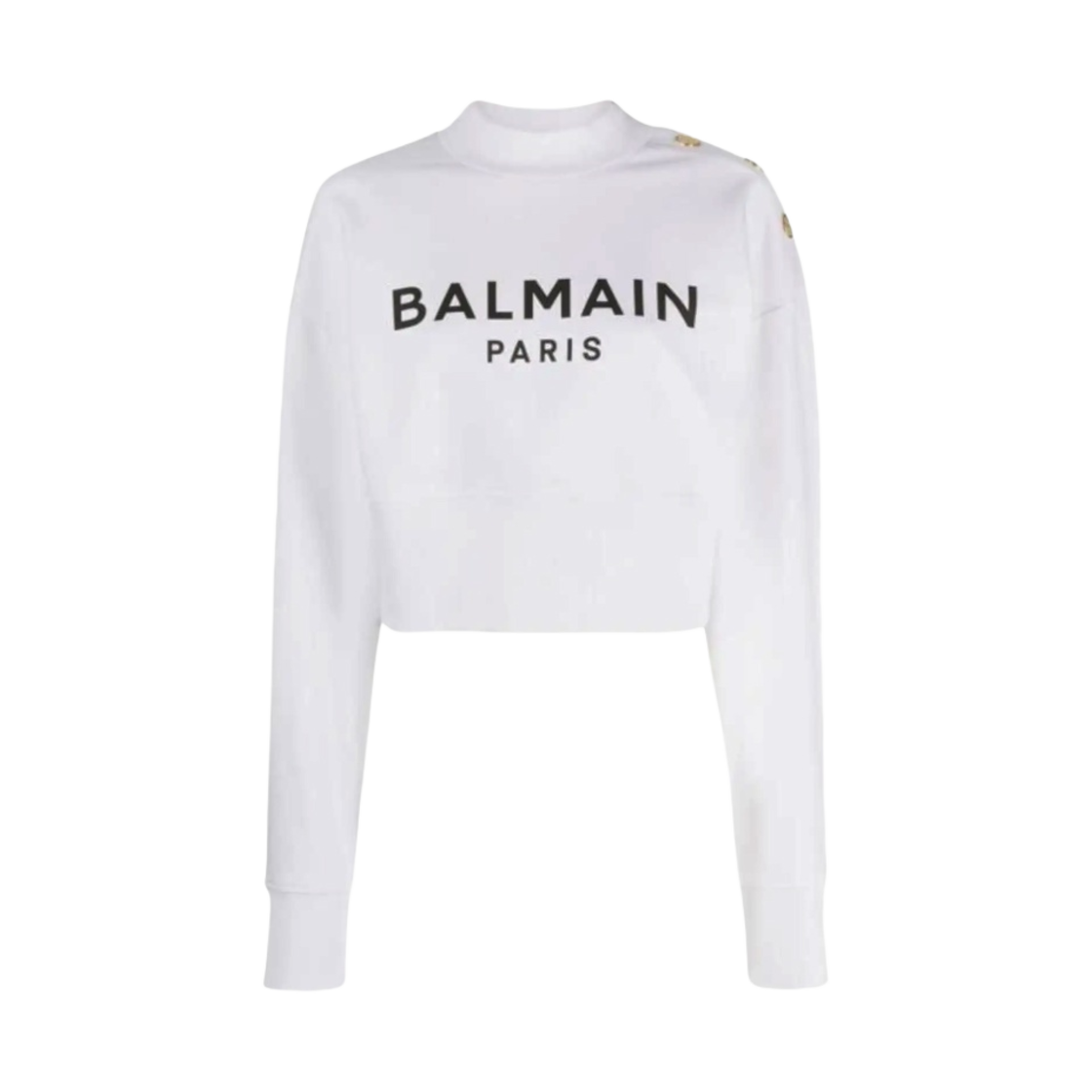 BF1JO040BB02GAB Balmain Eco-Responsible Cotton Cropped Logo Print Sweatshirt White